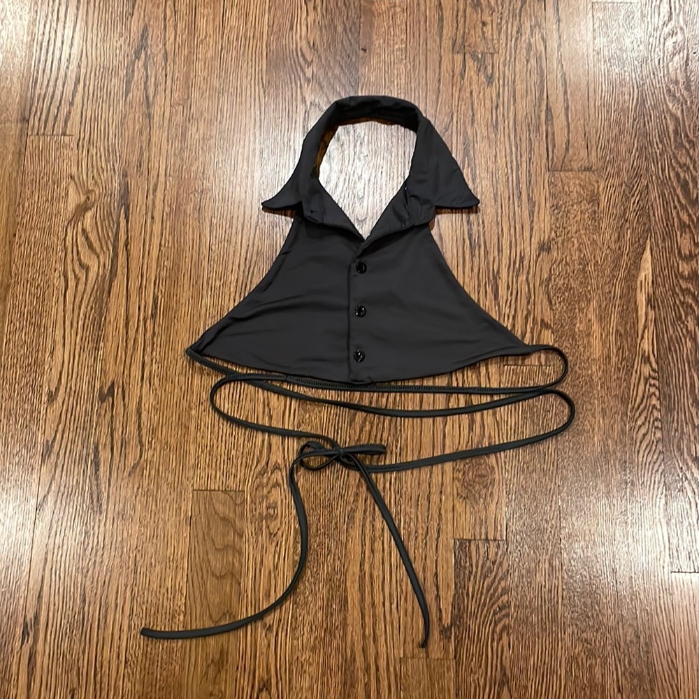 Halter button-up collared crop top wrap around backless brown size xsmall
